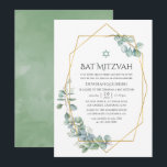 Eukalyptus Bat Mitzvah Invita Einladung<br><div class="desc">Wald eucalyptus grün Fledermaus mitzvah Einladung mit goldenem geometrischem Rahmen anpassbar an Ihre Event-Spezifikationen.</div>