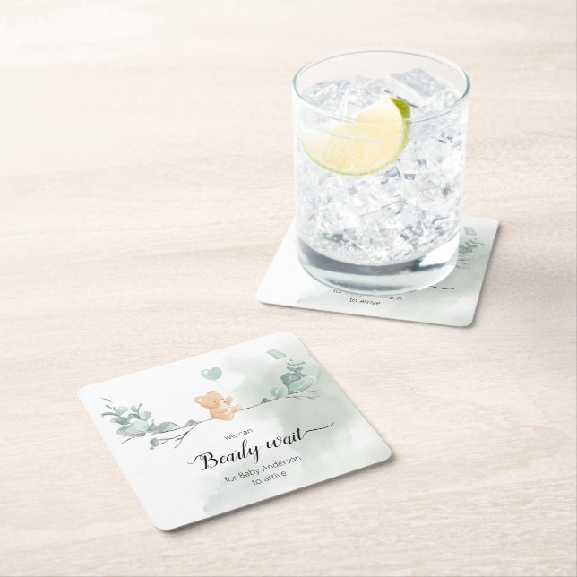 Eukalyptus Bear Baby Shower Rechteckiger Pappuntersetzer (Vor Ort)
