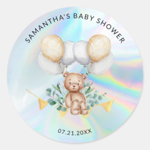 Eukalyptus Bear Balloons Holographic Baby Show Runder Aufkleber