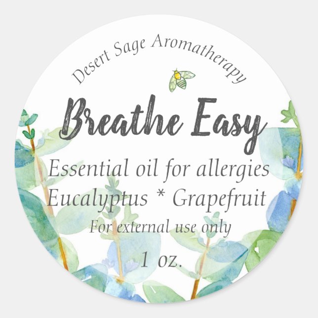 Eukalyptus Bee Essential Oil Aromatherapy Label Runder Aufkleber (Vorderseite)