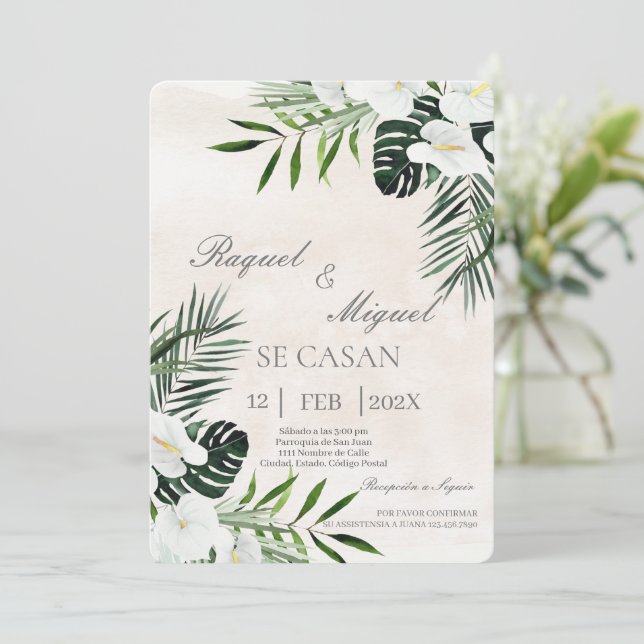 Eukalyptus beige Spanish Wedding Einladung (Stehend Vorderseite)