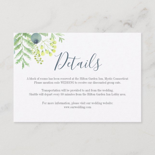Eukalyptus Berry Floral Wedding Details Card Begleitkarte (Vorderseite)
