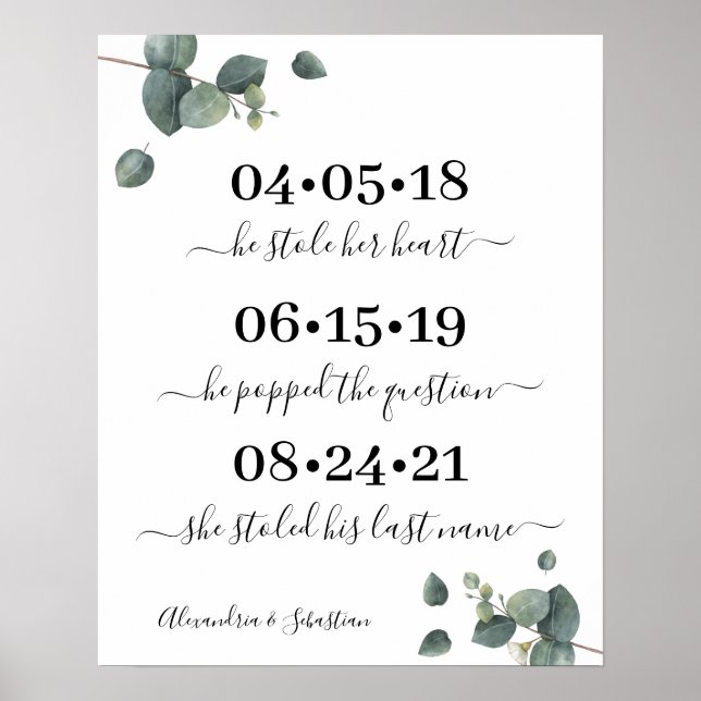 Eukalyptus Best Day Wedding Date Yes Day Sign Poster (Vorne)