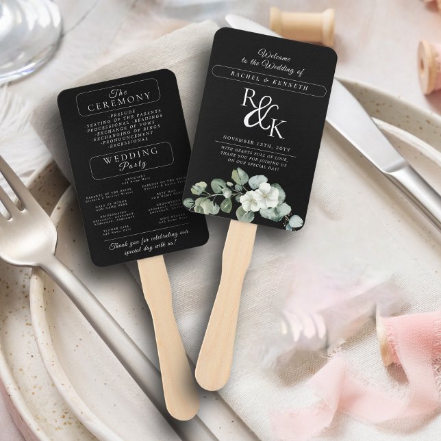 Eukalyptus Black & White Wedding Zeremony Program Fächer (Von Creator hochgeladen)