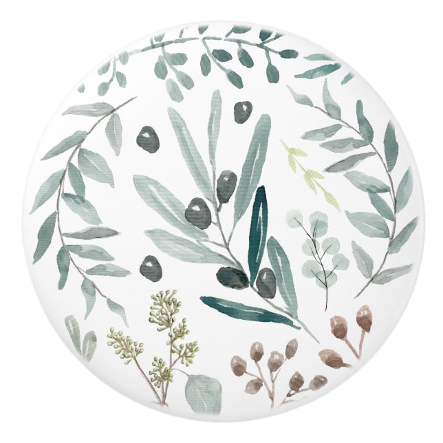 Eukalyptus-Blatt-Tür/Fach-Griff Keramikknauf (Vorderseite)