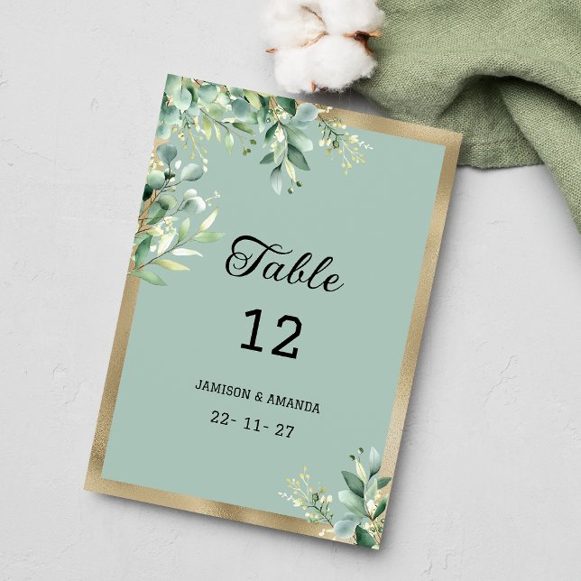 Eukalyptus-Blätter aus Rustikalem Pfefferminzgold  Einladung (Rustic mint gold eucalyptus leaves Table Numbers )