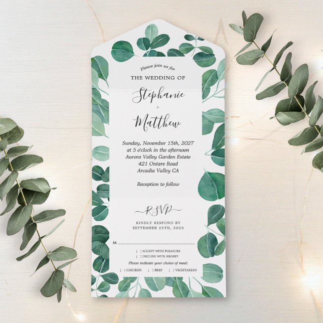 Eukalyptus-Blätter Botanische Hochzeit All In One Einladung (Von Creator hochgeladen)