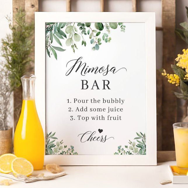 Eukalyptus Blätter Brautparty Mimosa Bar Sign Poster (Von Creator hochgeladen)