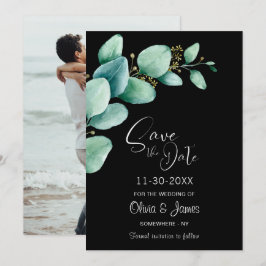 Eukalyptus Blätter Custom Foto Black Wedding Save The Date