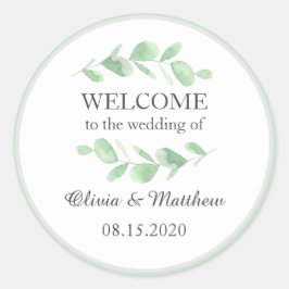 Eukalyptus-Blätter. Einfache Hochzeit im Wald Will Runder Aufkleber