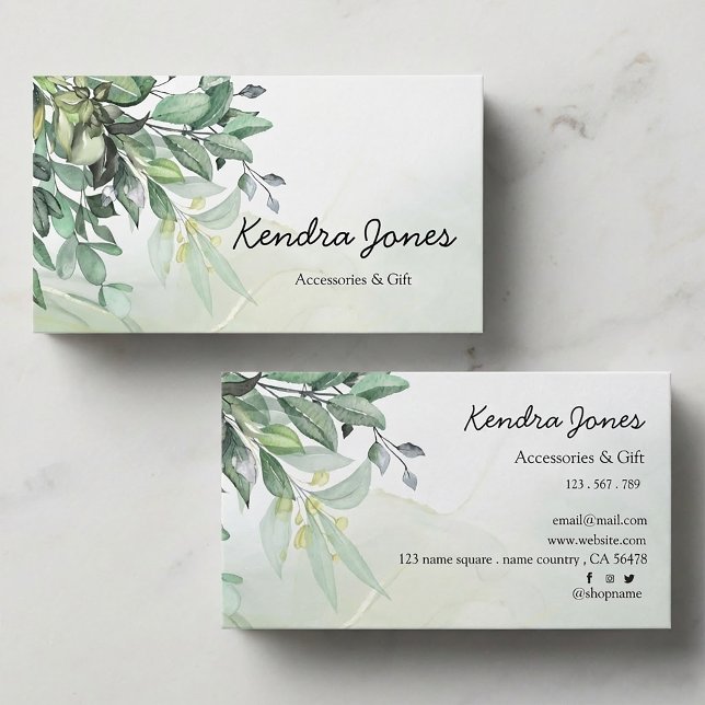 Eukalyptus-Blätter für Wasserfarben Visitenkarte (Watercolor Eucalyptus leaves Business Card #Eucalyptus #leaves #naturalbusinesscard #greenery)