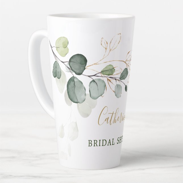 Eukalyptus Blätter Gold Floral Brautparty Milchtasse (Linke Ecke)