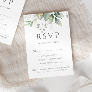 Eukalyptus-Blätter Gold-Mahl Optionen Hochzeit RSVP Karte