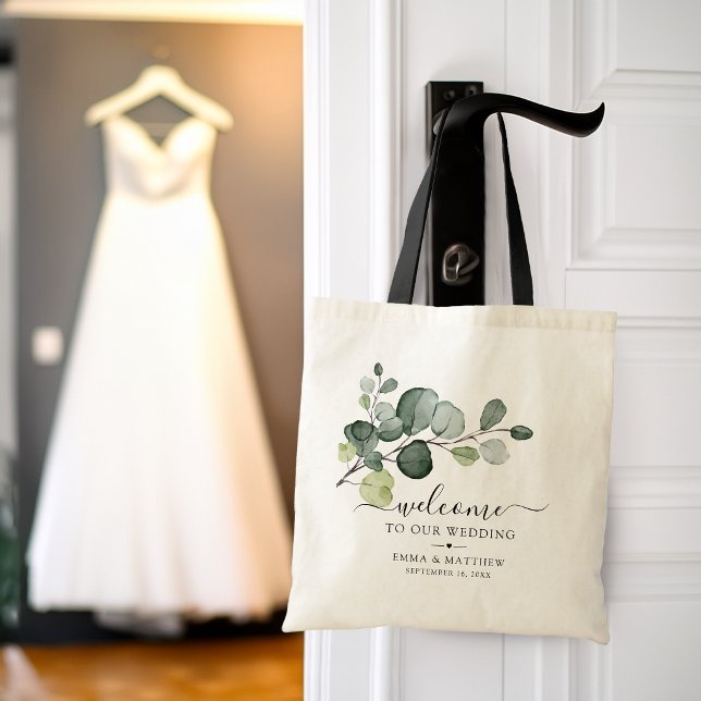 Eukalyptus Blätter Grüne Hochzeit Begrüßung Tragetasche (Eucalyptus Leaves Greenery Welcome Wedding Tote Bag)