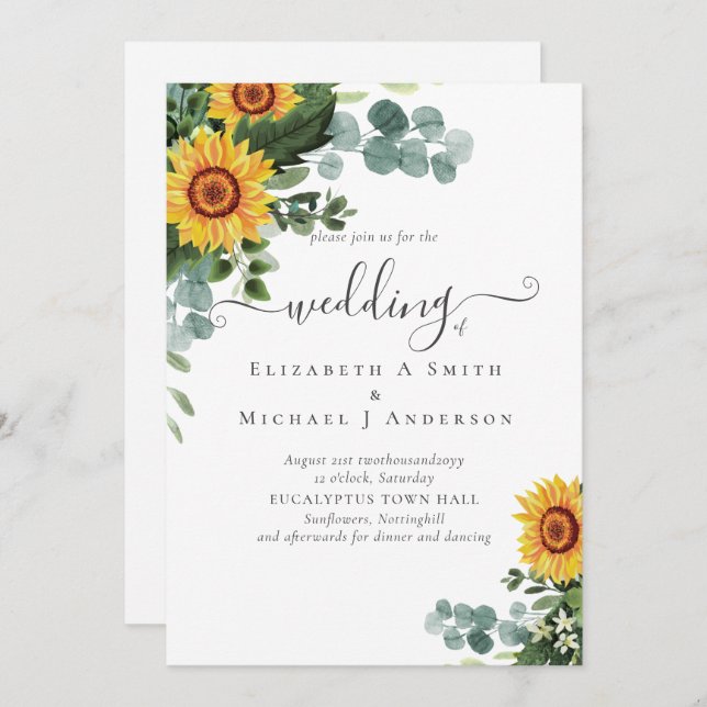 Eukalyptus-Blätter Hochzeiten: rustikale Sonnenblu (Vorne/Hinten)