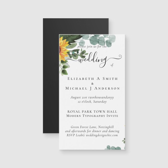 Eukalyptus-Blätter Hochzeiten: rustikale Sonnenblu Magnetkarte (Vorne/Hinten)