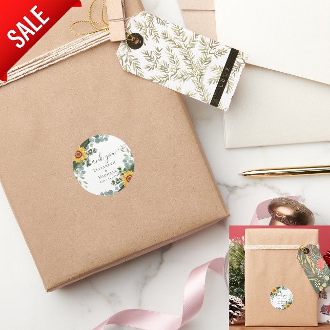 Eukalyptus-Blätter Hochzeiten: rustikale Sonnenblu Runder Aufkleber (Von Creator hochgeladen)