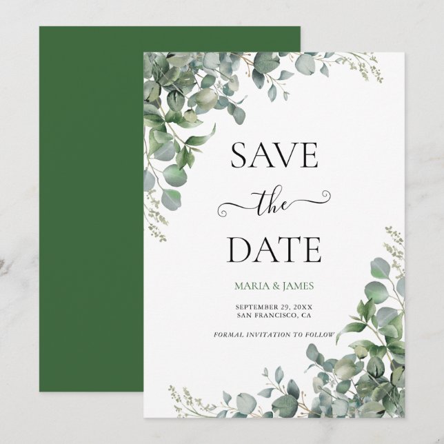 Eukalyptus-Blätter Hochzeiten Save The Date (Vorne/Hinten)