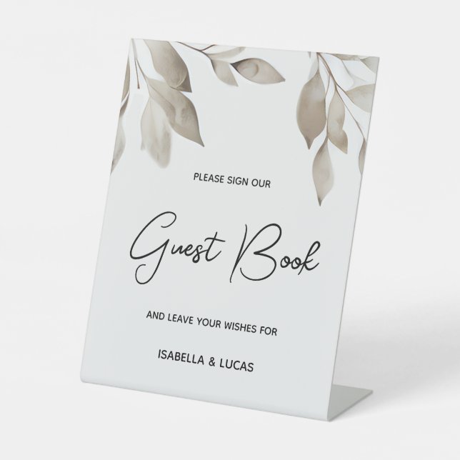 Eukalyptus-Blätter Hochzeitsbuch Sockelschild (Vorderseite)