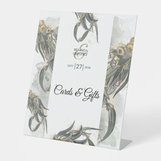 Eukalyptus-Blätter Hochzeitskarten für Wasserfarbe Sockelschild (Vorderseite)