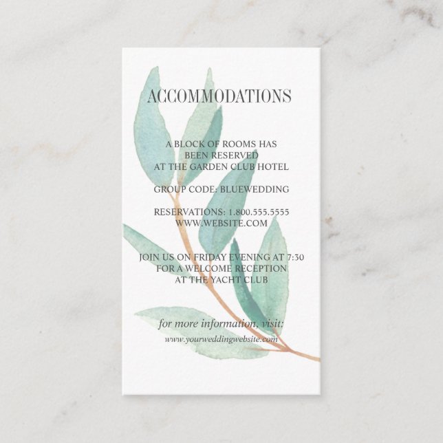 Eukalyptus-Blätter Hochzeitsreise Begleitkarte (Vorderseite)