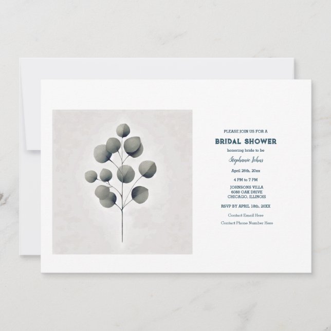 Eukalyptus Blätter Leaf Art Wedding Brautparty Einladung (Vorderseite)