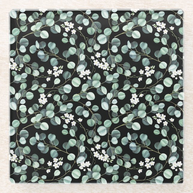 Eukalyptus-Blätter: Muster für weiße Blume Glasuntersetzer (Vorderseite)