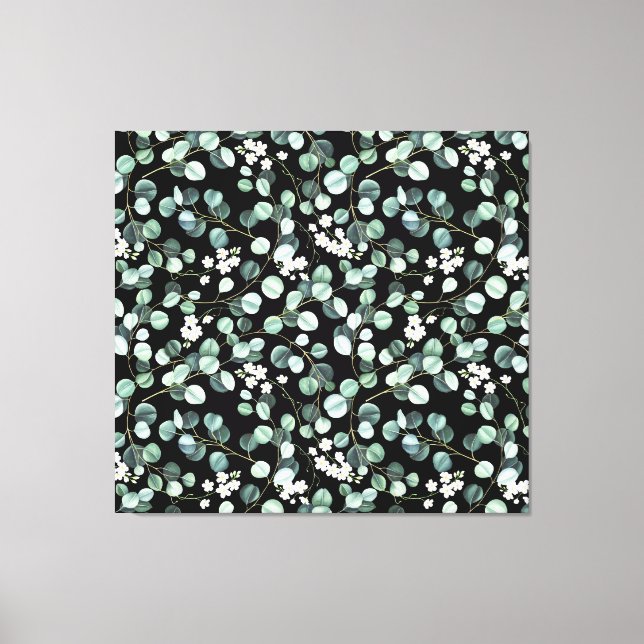 Eukalyptus-Blätter: Muster für weiße Blume Leinwanddruck (Vorderseite)