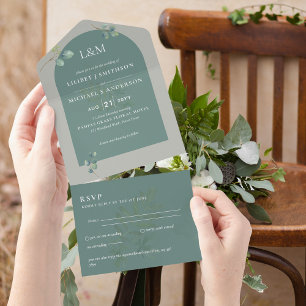 Eukalyptus-Blätter-Overlay-Arch-Hochzeit All In One Einladung