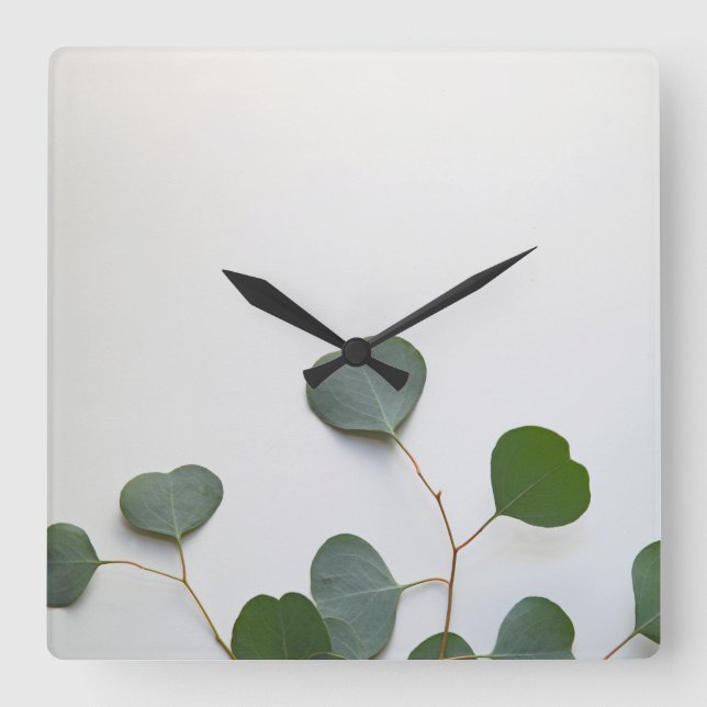 Eukalyptus-Blätter Quadratische Wanduhr (Vorderseite)