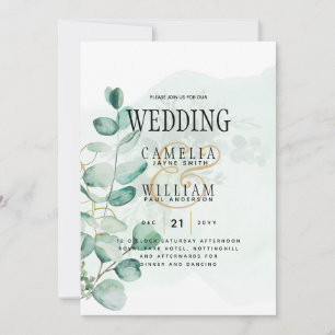 Eukalyptus Blätter Wedding Greenery QR CODE Modern Einladung