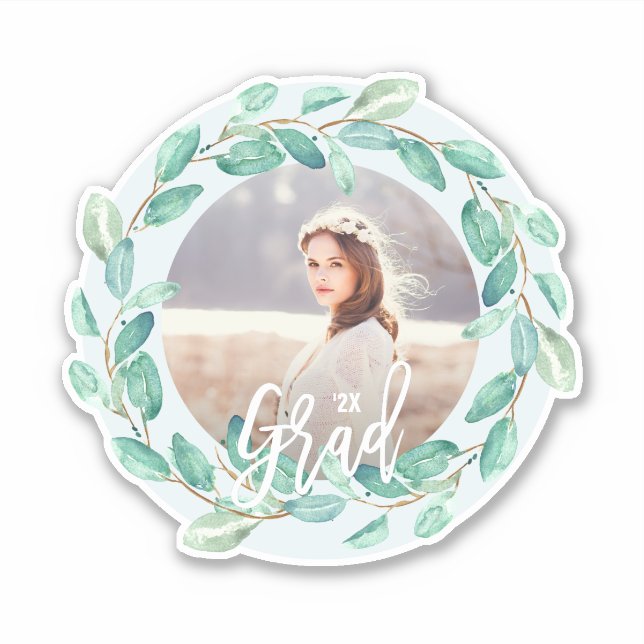 Eukalyptus-Blätter zum Foto und zum Jahr des blaue Aufkleber (Vorderseite)