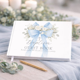 Eukalyptus Blaues Schleifen Baby Jungen Taufe Gästebuch