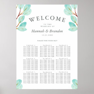 Eukalyptus Bliss Wedding   9 Tabelle   Sitzdiagram Poster