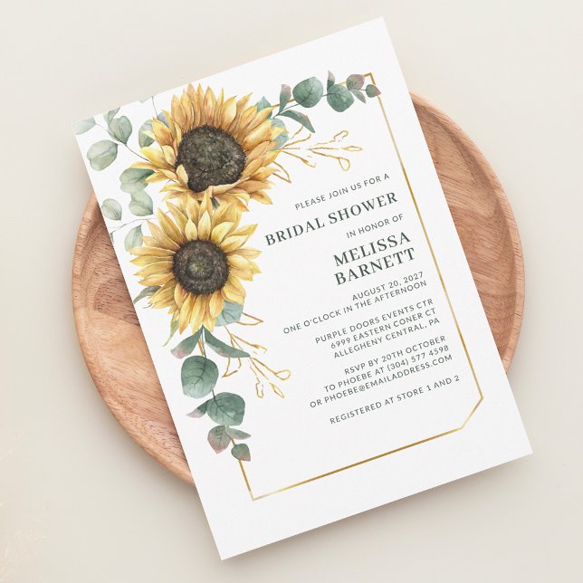 Eukalyptus Bloom Botanisches Brautparty Einladung (Floral Sunflower Eucalyptus Watercolor Bridal Shower Invitation)