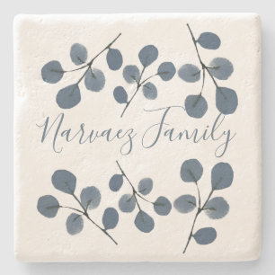 Eukalyptus Blue Botanical Hand bemalt Wasserfarbe Steinuntersetzer