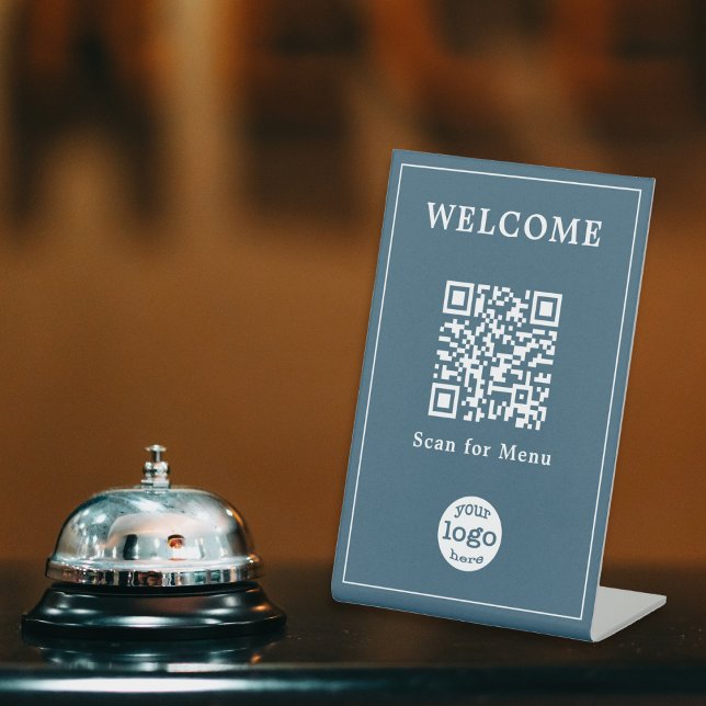 Eukalyptus Blue Café Menü QR Code Business-Logo Sockelschild (Eucalyptus Blue Cafe Menu QR Code Business Logo Pedestal Sign)
