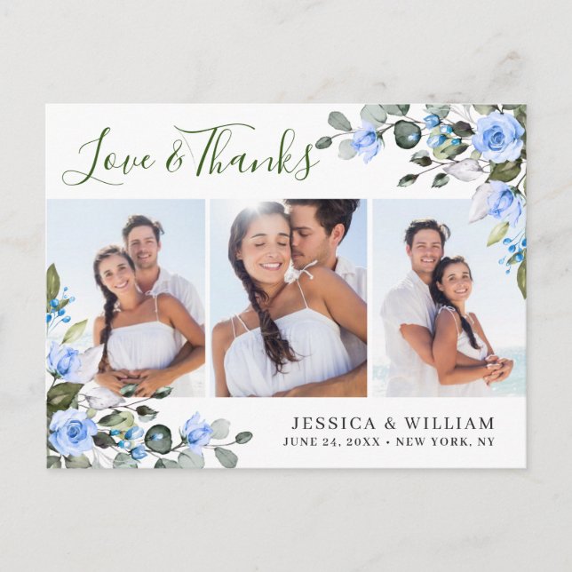 Eukalyptus Blue Rose Wedding 3 Foto Vielen Dank Postkarte (Vorderseite)