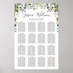 Eukalyptus Blumen Hochzeits-Sitzplan 16 Tische Poster
