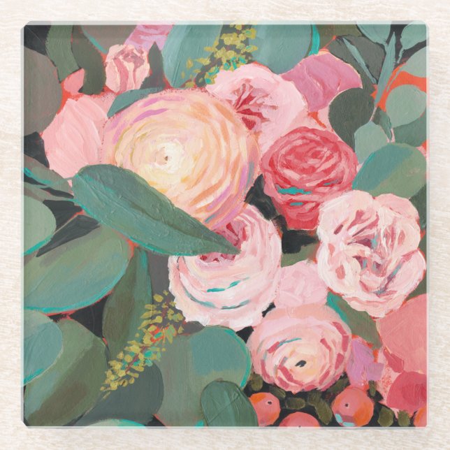 Eukalyptus-Blumenstrauß Glasuntersetzer (Vorderseite)