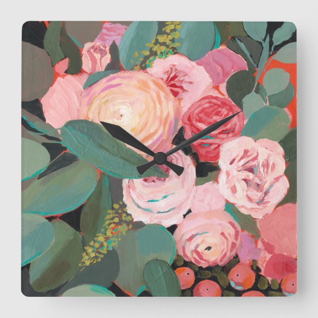 Eukalyptus-Blumenstrauß Quadratische Wanduhr (Vorderseite)