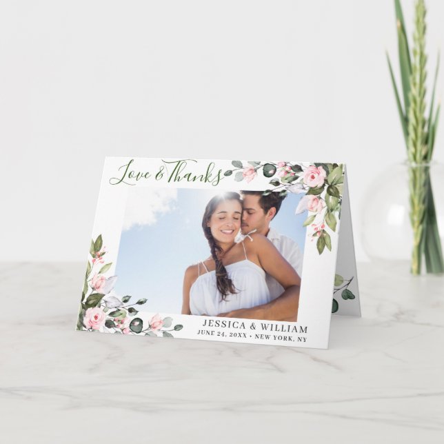 Eukalyptus Blush Pink Roses FOTO Dankeskarte (Vorderseite)