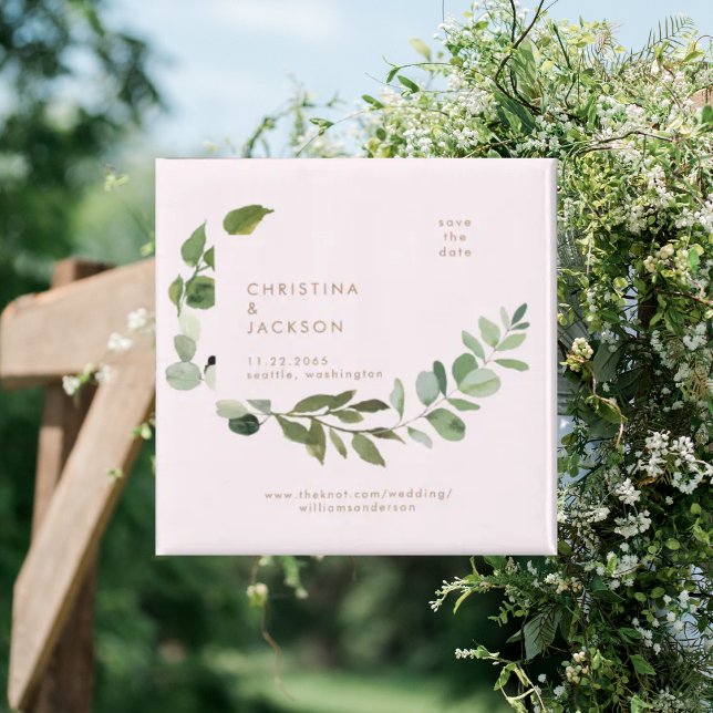 Eukalyptus Blush Wedding Square Save the Date Magnet (Von Creator hochgeladen)