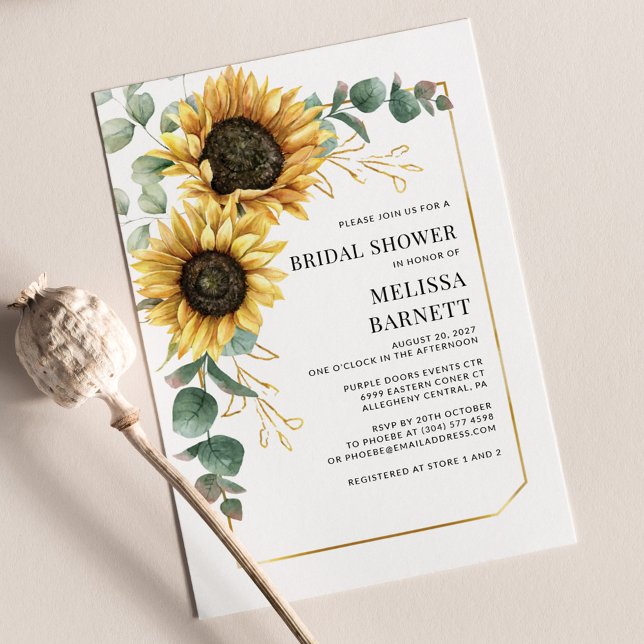 Eukalyptus-Blütenblume Brautparty einladen (Floral Sunflower Eucalyptus Bridal Shower Invitation)
