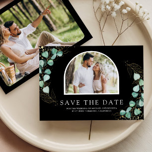 Eukalyptus-Bogen-Foto-Schwarze Hochzeit Save The Date