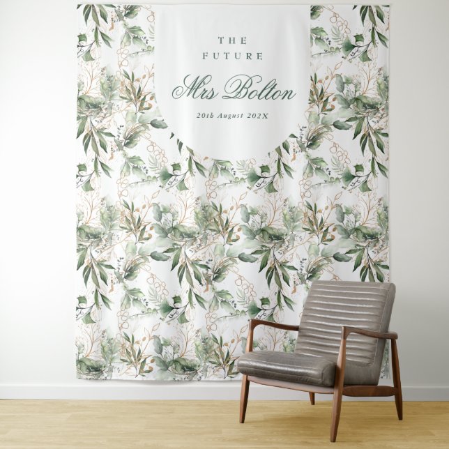 Eukalyptus Boho Arch Pampas Brautparty Hintergrund Wandteppich (Beispiel)