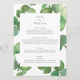Eukalyptus-Boho-Grün-Blumen-Hochzeitsmenü Menükarte