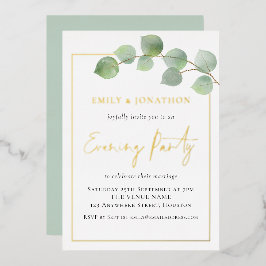 Eukalyptus Border Wedding Abend Party Gold Real Folieneinladung