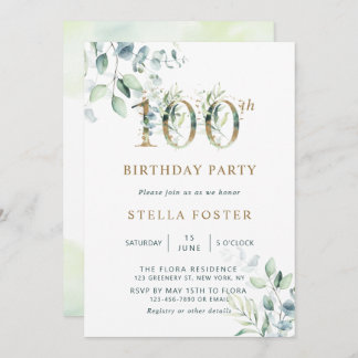 Eukalyptus Botanical 100. Geburtstagsparty Einladung