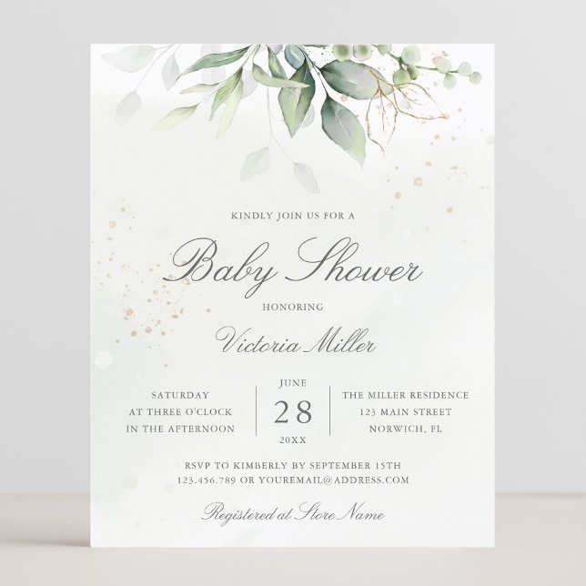 Eukalyptus Botanical Baby Shower Budget Einladung (Von Creator hochgeladen)